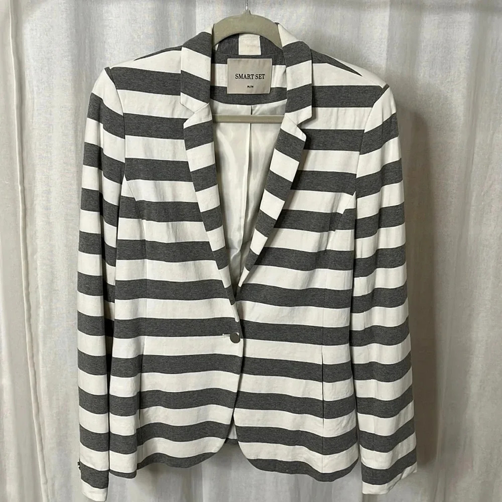 SMART SET Jersey Striped Lined Blazer, Size M